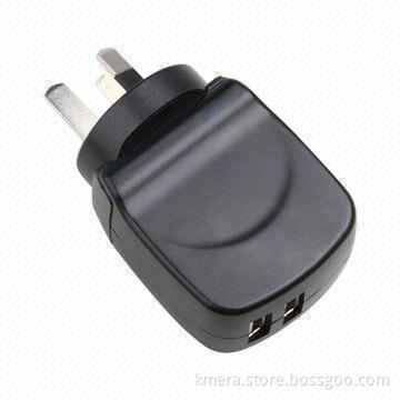 Newly USB Charger 17W, Exchangeable Plugs Fit for Different Markets with Dual USB Output Ports